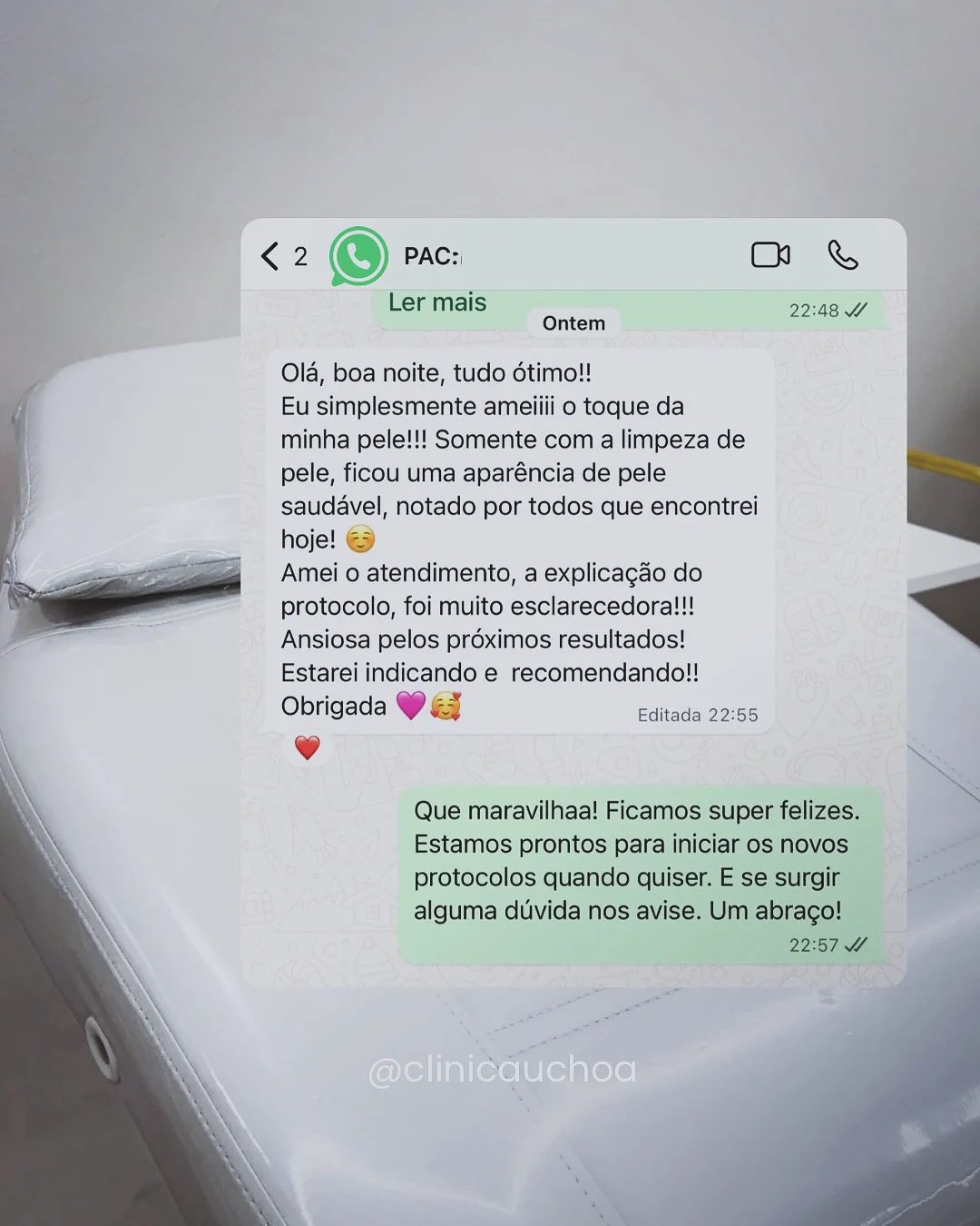 Print de depoimento recebido pela Clínica Wesllei Uchoa